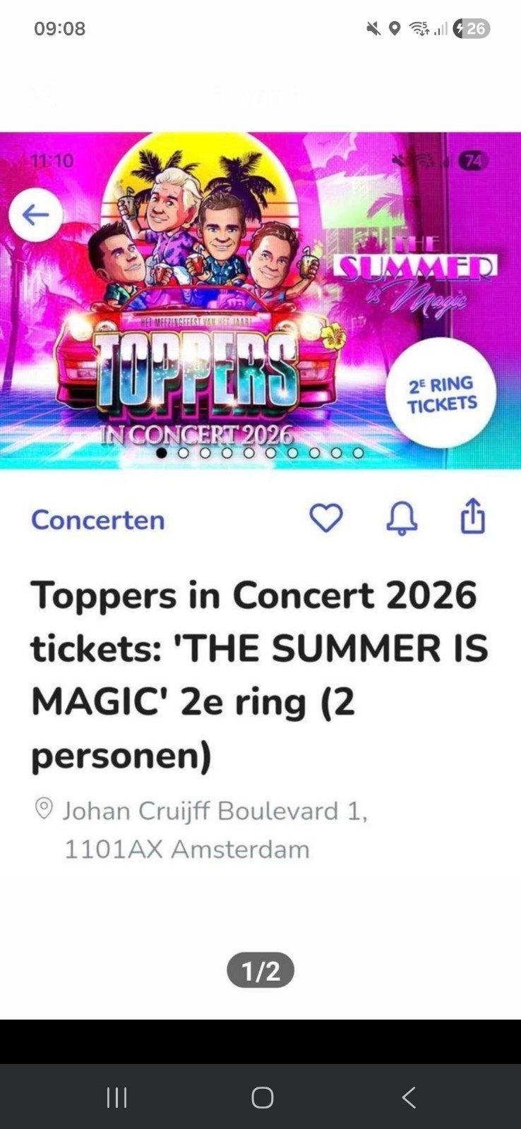2 tickets voor de toppers vrijdag