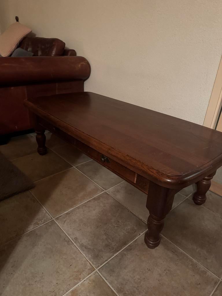 Klassieke houten salontafel met lades, Ophalen, Gebruikt, 100 tot 150 cm, 50 tot 100 cm