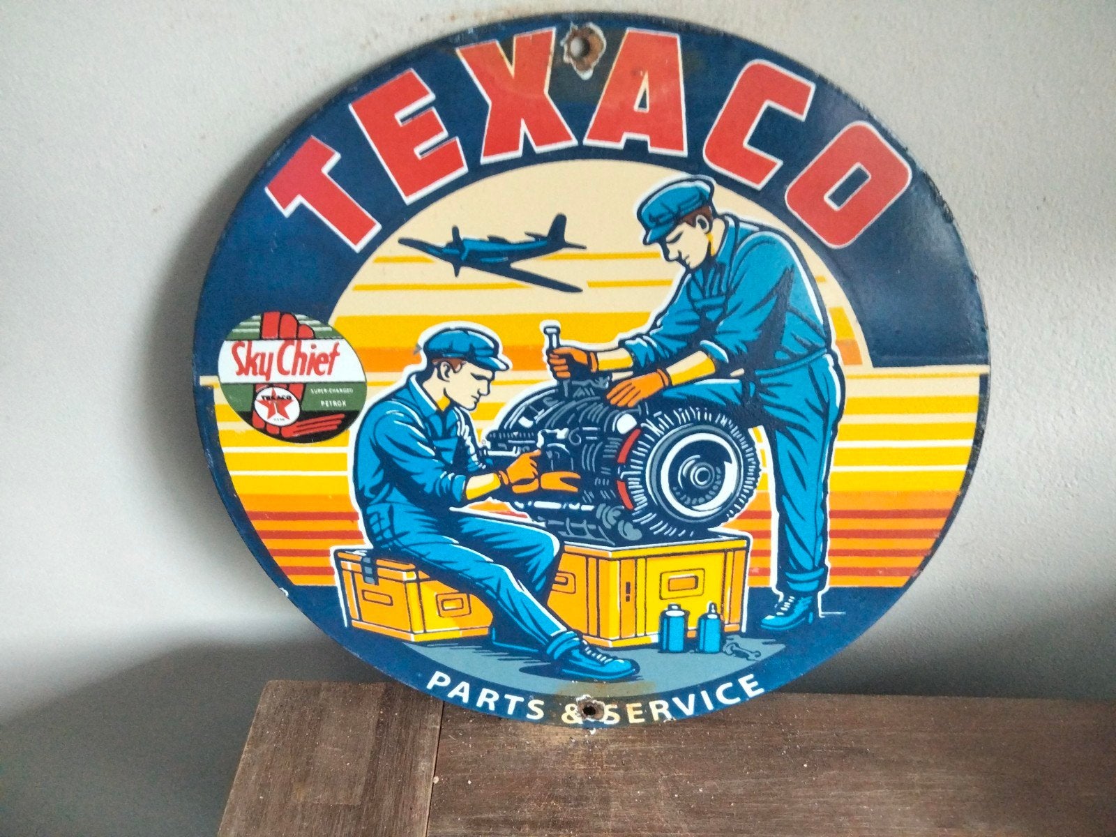Emaille reclamebord texaco, Ophalen of Verzenden, Gebruikt, Reclamebord
