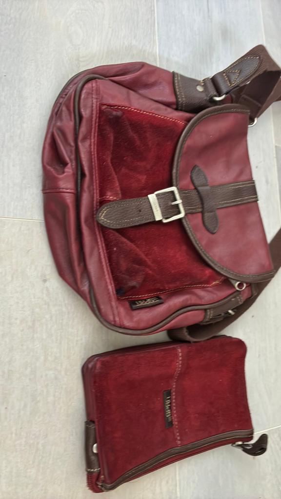 Donkerrode leer met suede Esprit tas, Sieraden, Tassen en Uiterlijk, Tassen | Damestassen, Ophalen of Verzenden, Bruin, Handtas