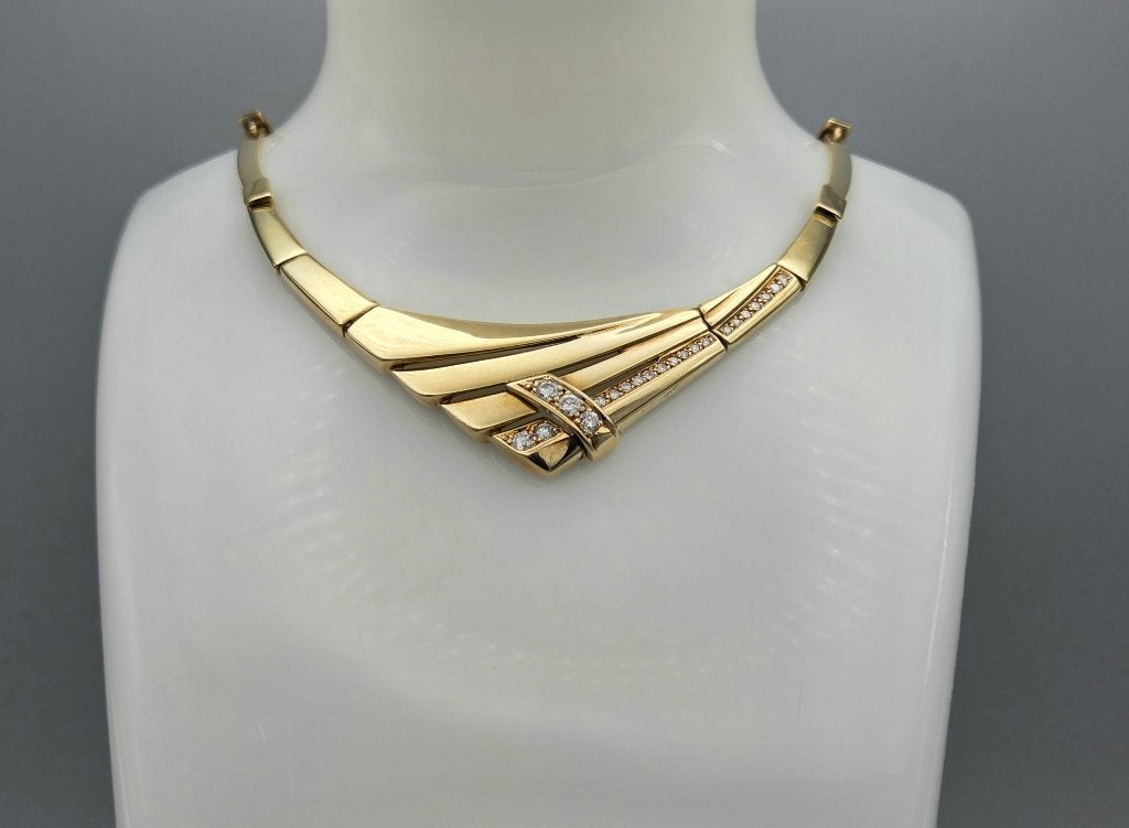 Gouden vintage ketting Diamonde met diamant hanger. 2025/435, ., Ophalen of Verzenden, Zo goed als nieuw, .