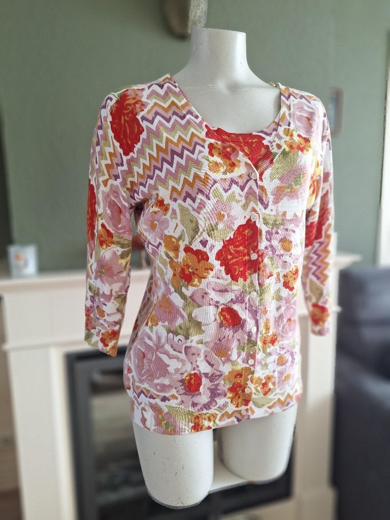 Leo Guy vest Lila oud roze groen rood bloemen combi 4 42, Overige kleuren, Verzenden, Maat 42/44 (L), Zo goed als nieuw
