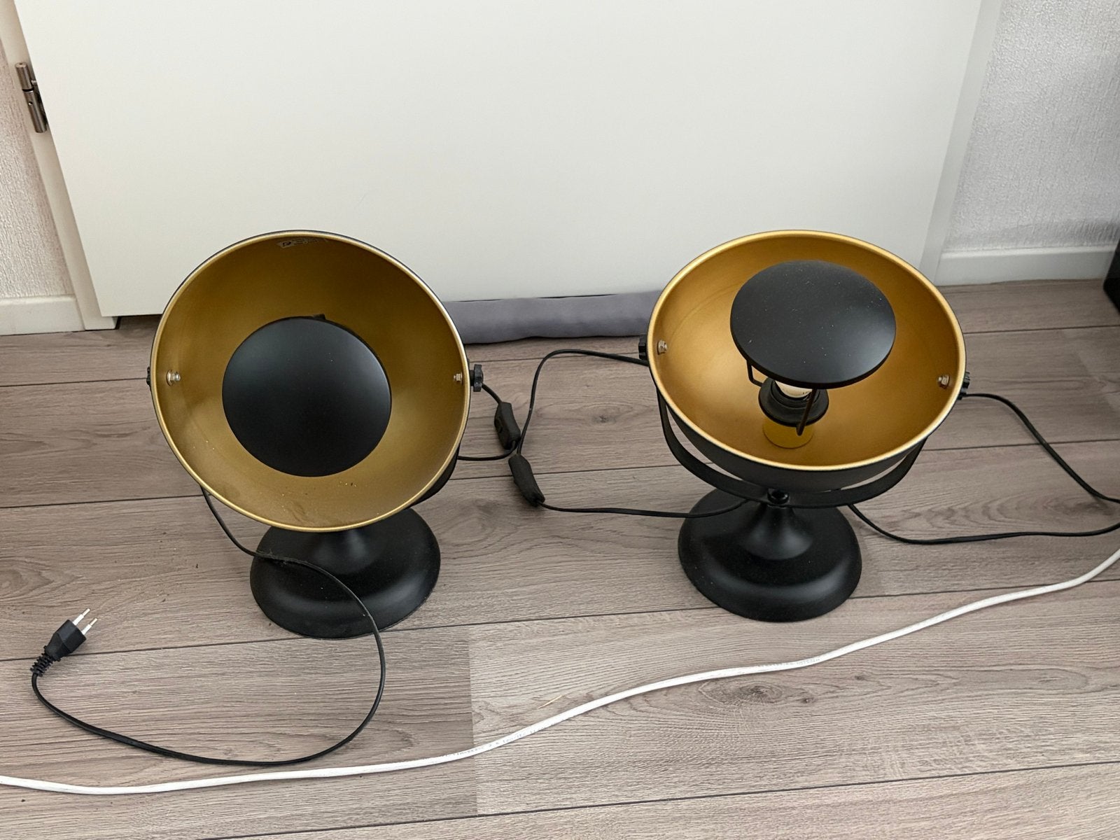 Set van 2 Zwart Gouden Tafellampjes, Ophalen, Gebruikt, Metaal, Minder dan 50 cm