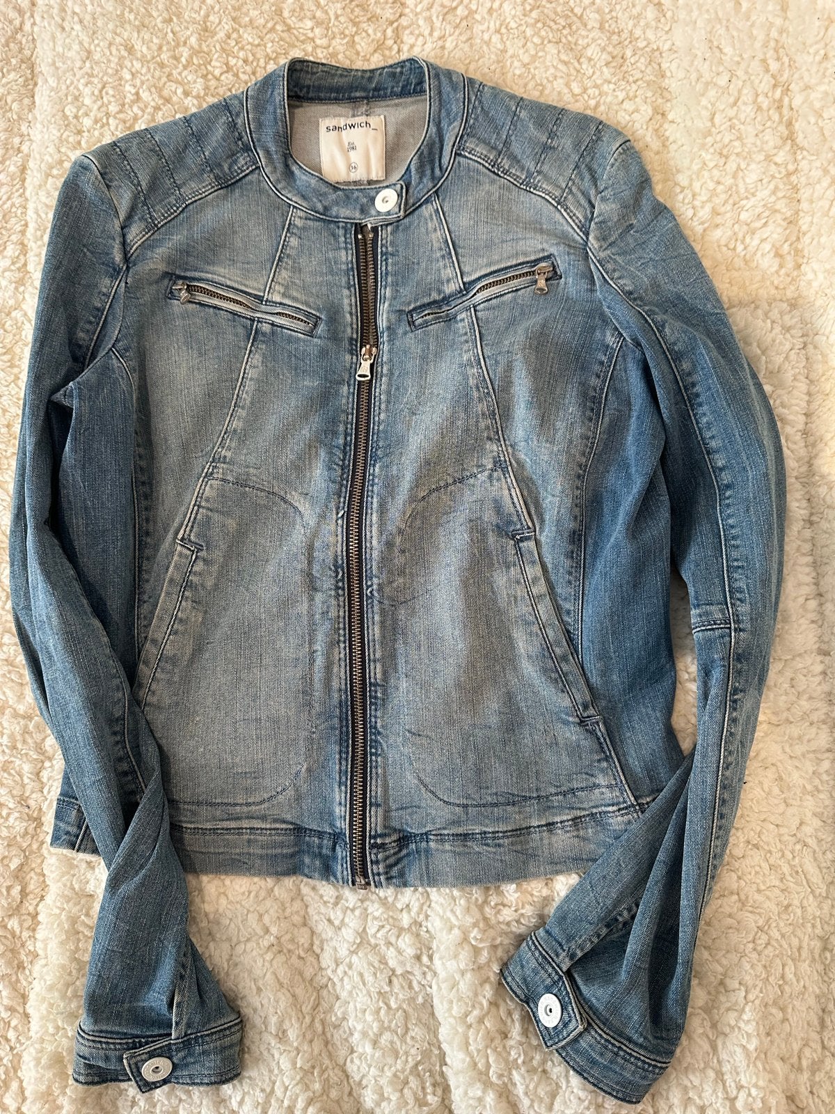 Sandwich jeans jasje in nieuwstaat, maat S, Verzenden, Zo goed als nieuw, Maat 36 (S), Blauw