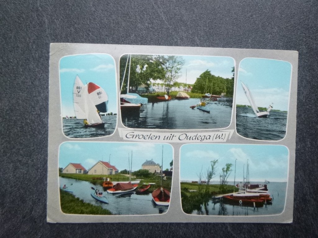 groeten uit Oudega /boten/kano 20ct zegel, Verzenden, 1960 tot 1980, Gelopen