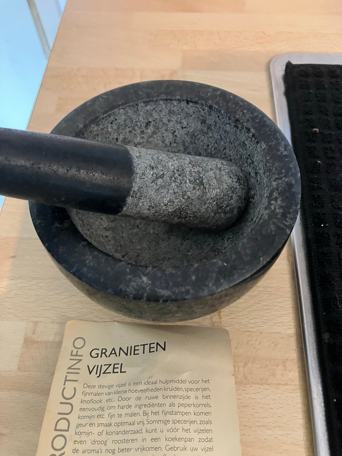 Granieten vijzel met stamper - Nooit gebruikt, Overige typen, Nieuw, Ophalen of Verzenden, Steen/keramiek