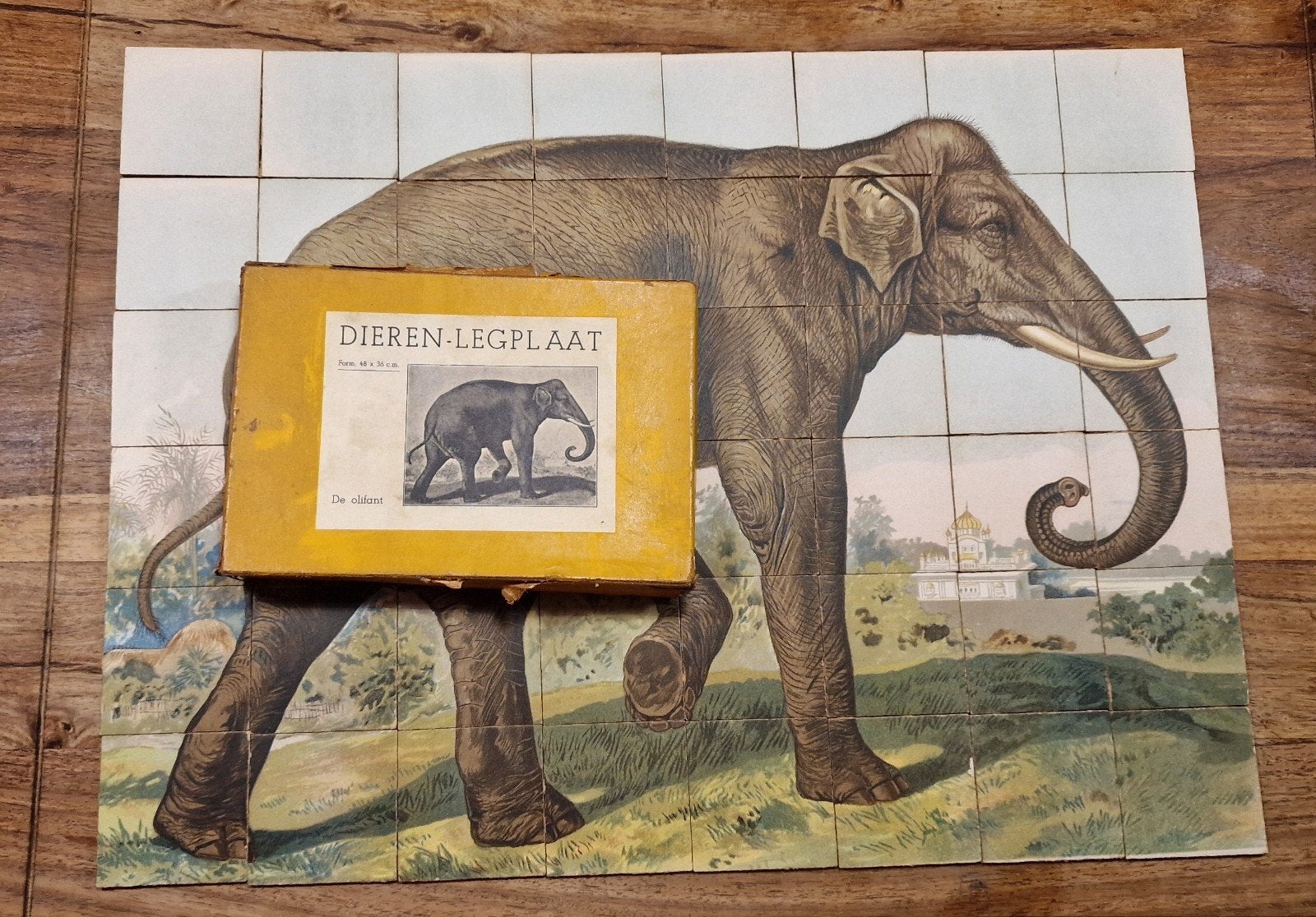 Vintage Dieren Legplaat 'De Olifant' - Compleet, rond 1910, Antiek en Kunst, Ophalen of Verzenden