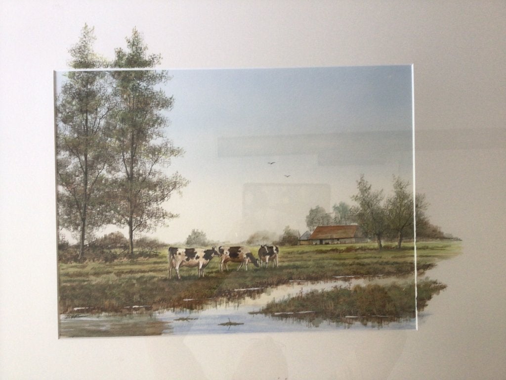 Schilderij boerderij, weiland en koeien, Ophalen, Acrylverf, Doek, Realistisch
