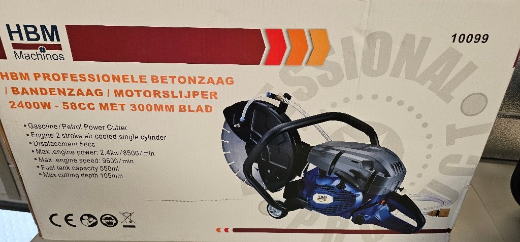 Betonzaag / Bandenzaag / Motorslijper 2400W - 58cc met 300mm, Ophalen of Verzenden, Zo goed als nieuw, Overige soorten