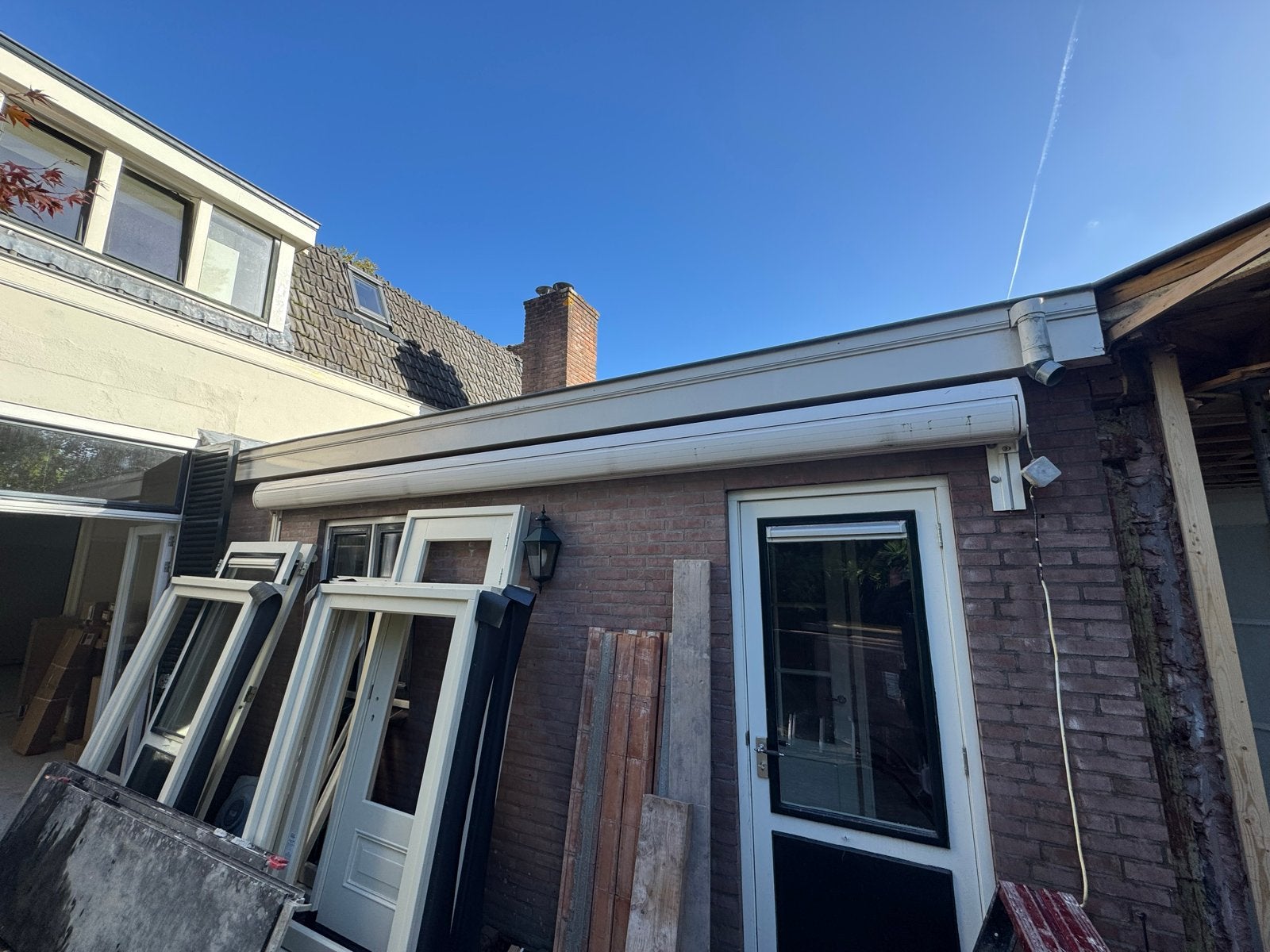 Elektrisch knikarmscherm - Groen/Wit gestreept, Ophalen, Gebruikt, 450 cm of meer, Elektrisch