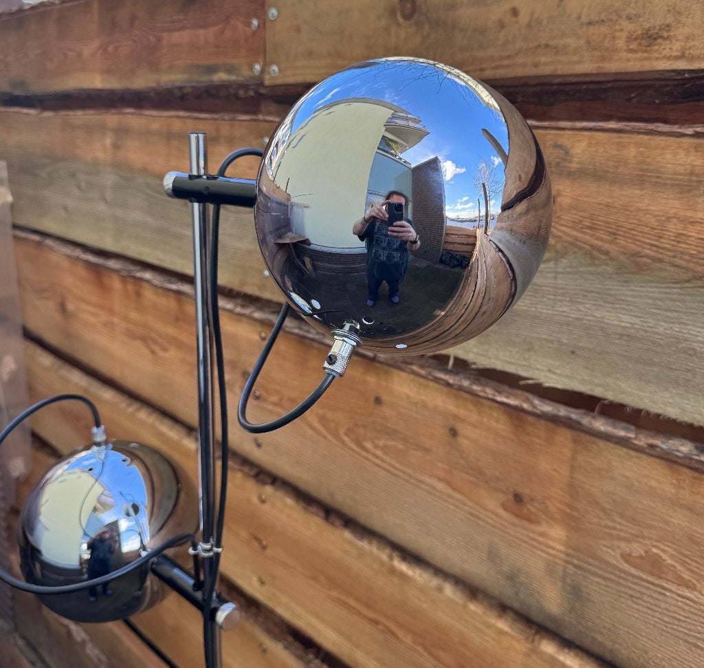 Herda | 1970 | Vintage bollamp | Chrome | Topstaat | BLF, E27 (groot), Ophalen of Verzenden, Vintage | Design | 70ties | Vloerlamp | Chrome | Kwaliteit | BLF