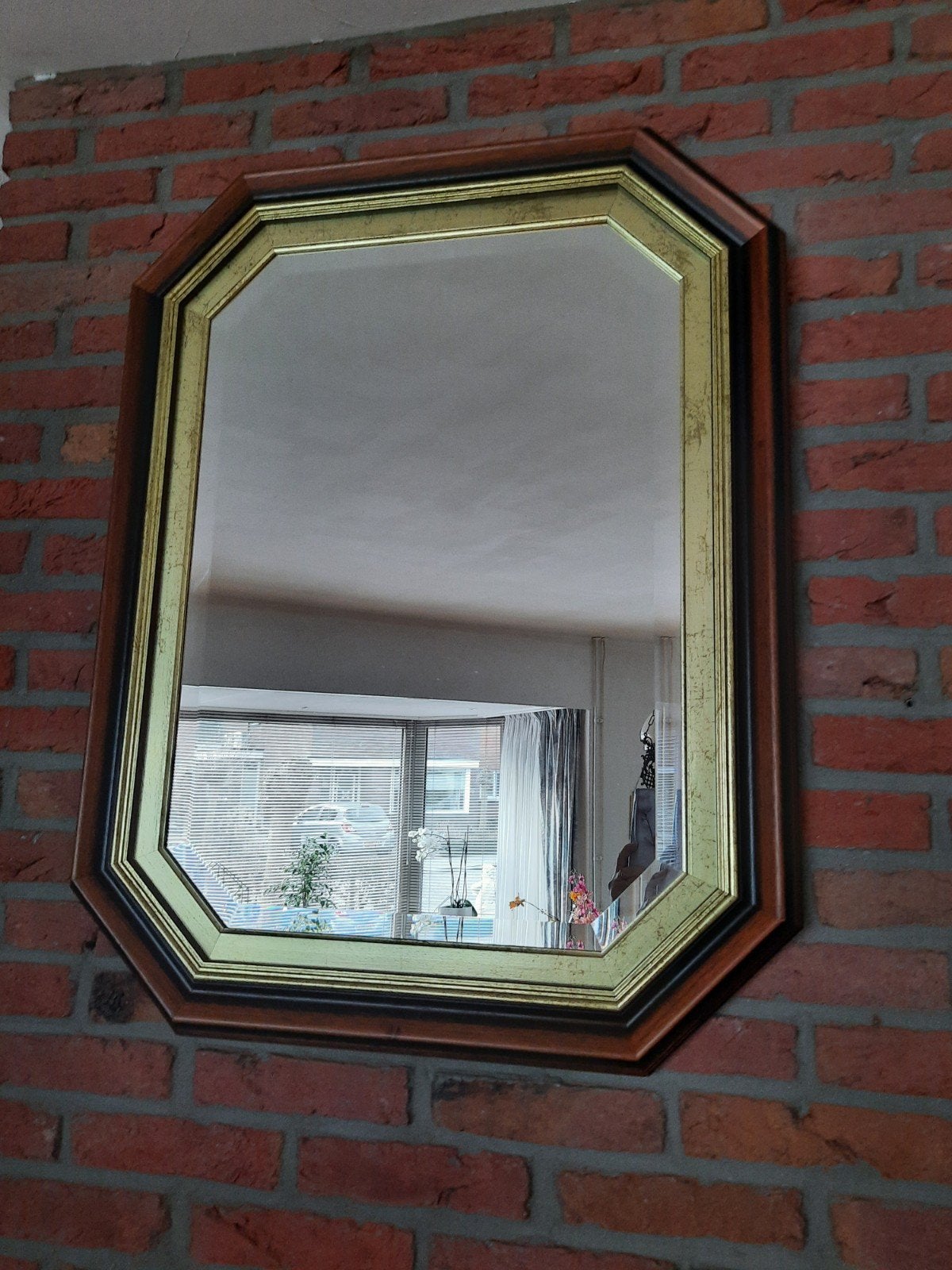 Vintage spiegel met gouden rand en houten frame, Huis en Inrichting, Ophalen, Gebruikt, 100 tot 150 cm, Overige vormen