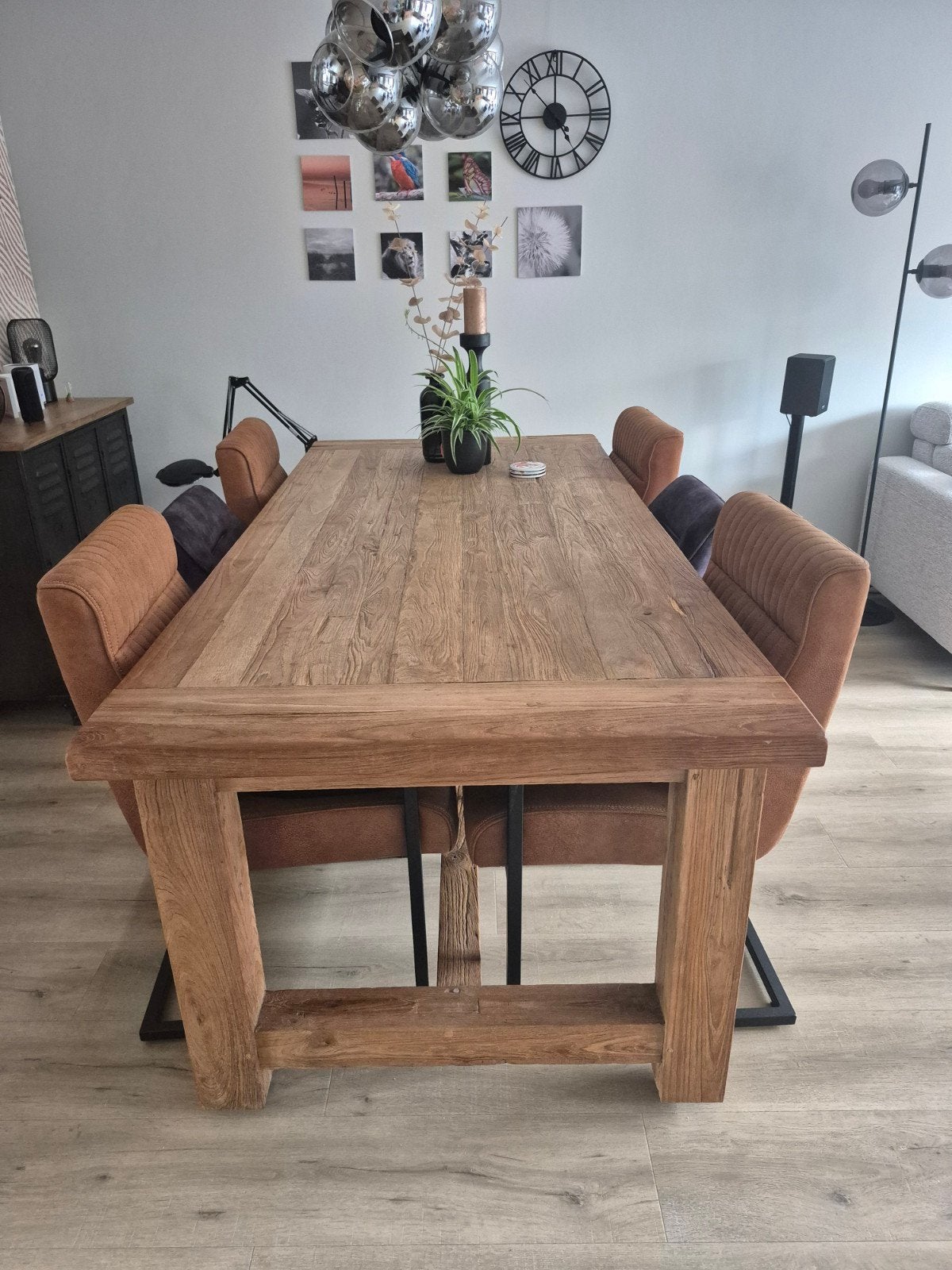 Koloniale eettafel 220x100 cm, 5 cm dik blad, Huis en Inrichting, Ophalen, Gebruikt, Koloniaal, 200 cm of meer