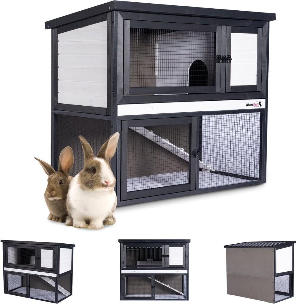 Konijnenhok Max - 115x61x94cm - Zwart/Wit, Dieren en Toebehoren, Knaagdieren en Konijnen | Hokken en Kooien, Nieuw, Hok, 90 cm of meer