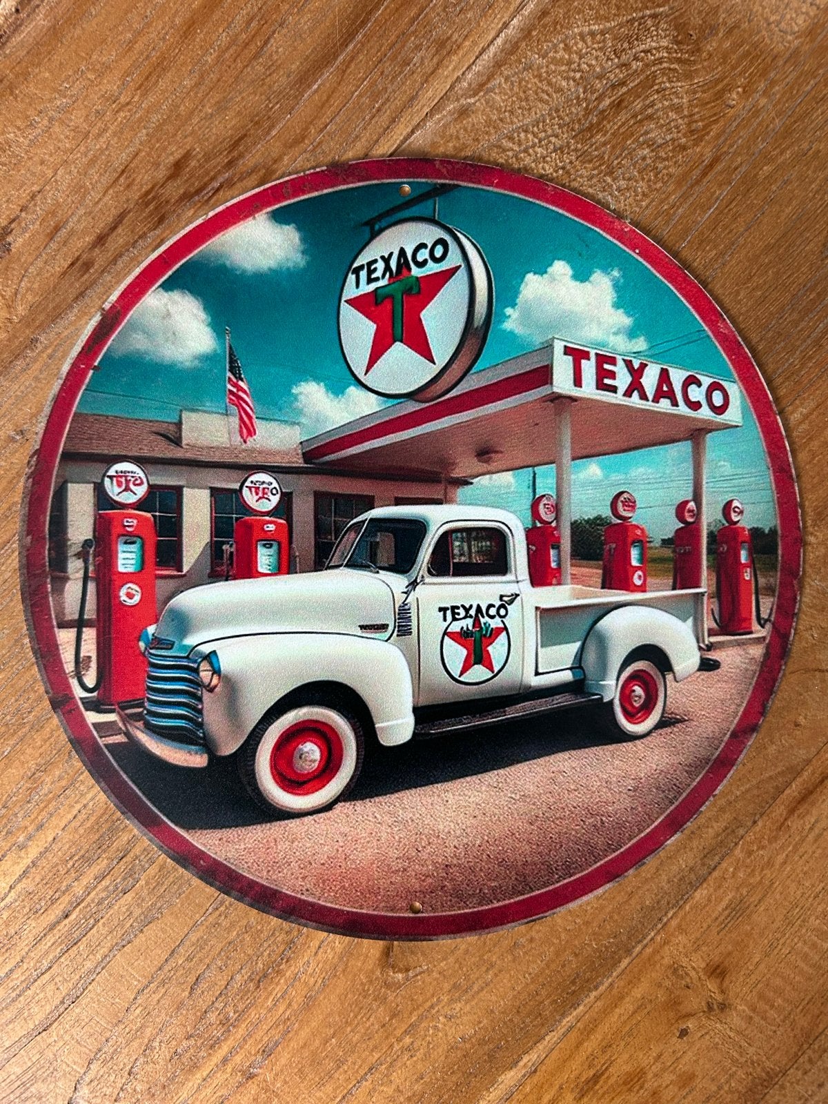 Rond metalen Texaco reclamebord - Vintage look, Ophalen of Verzenden, Nieuw, Reclamebord