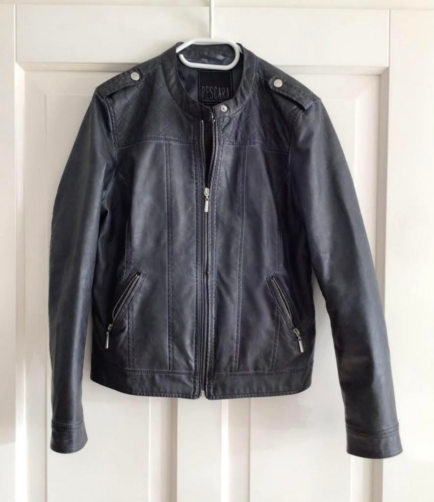 Nep leren jasje. Donker grijs. Maat M(38) 25,00, Kleding | Dames, Ophalen of Verzenden, Zo goed als nieuw, Maat 38/40 (M), Grijs