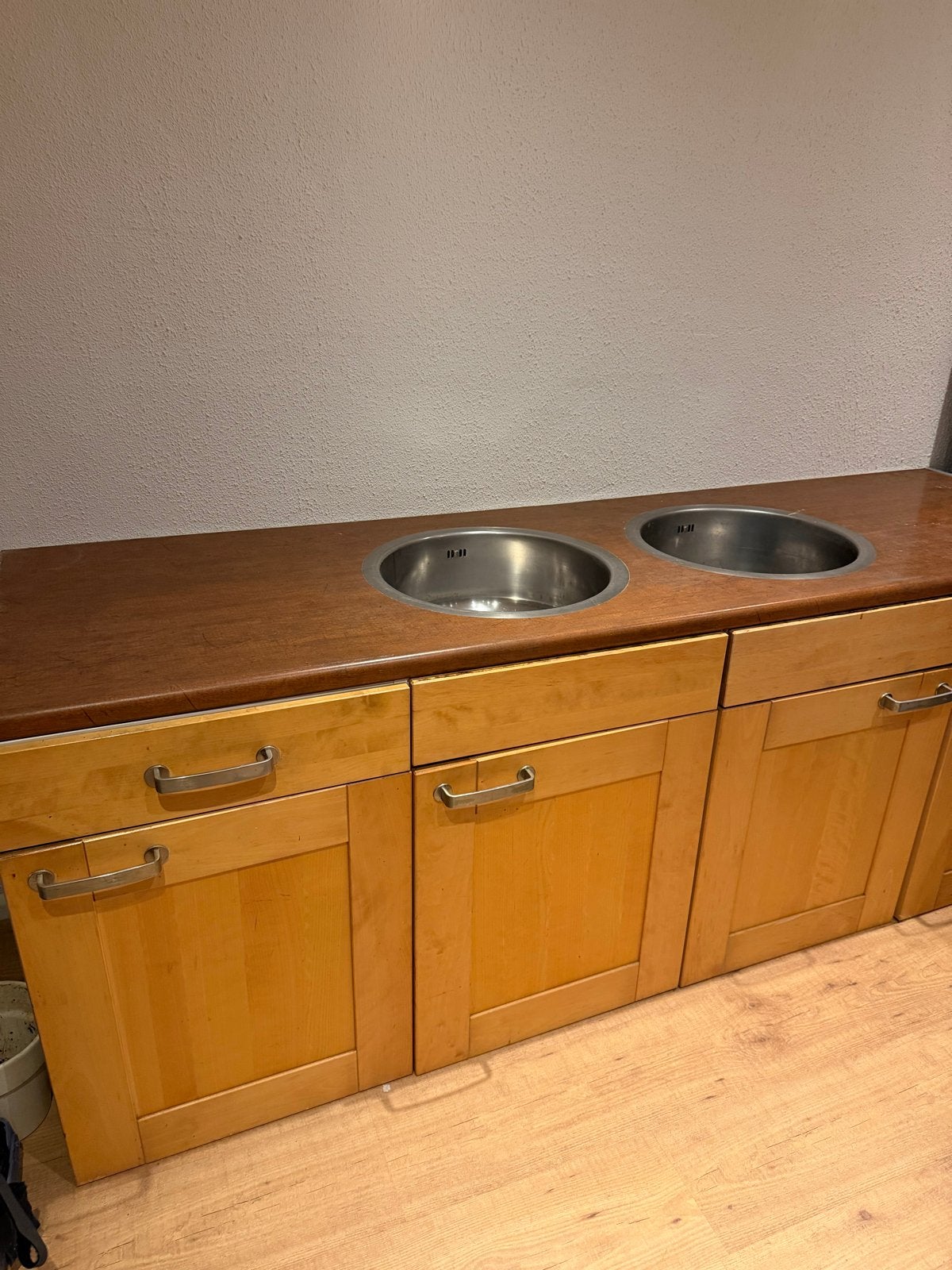 IKEA Keukenblok met dubbele spoelbak en kasten, Gebruikt, Bruin, 150 tot 200 cm, Ophalen of Verzenden