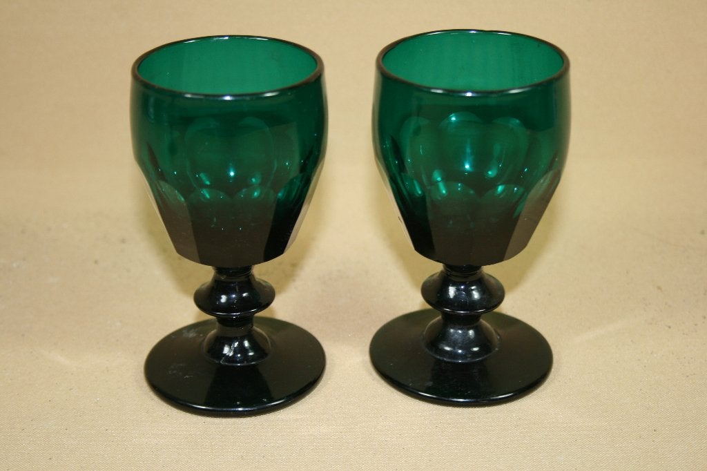 Stel antiek biedermeier groene witte wijn glazen, Antiek en Kunst, Ophalen of Verzenden