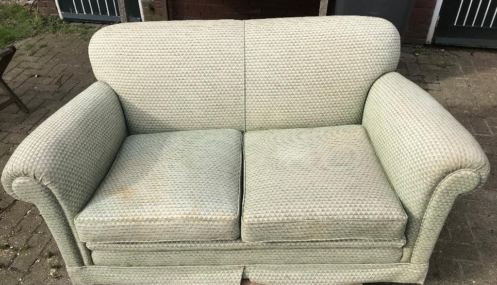 Groene stoffen bank 2 Zits - vintage - Studentenhuis, Ophalen, Gebruikt, Tweepersoons, 75 tot 100 cm