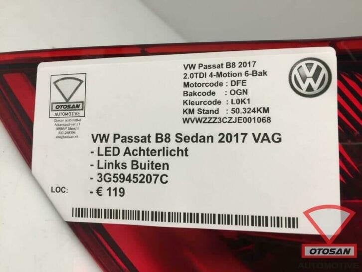 vw passat b8 sedan led achterlicht links buiten 3g5945207c, Gebruikt, Volkswagen, Volkswagen AG, Berliner Ring 2
38440  Wolfsburg, DE
