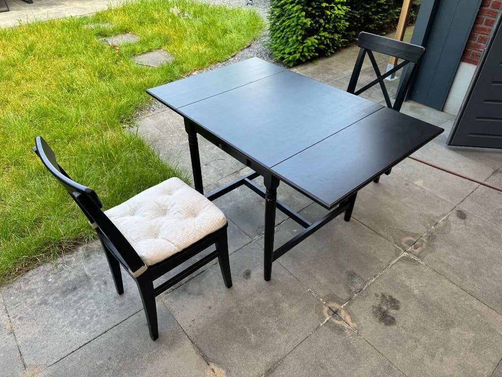 IKEA INGATORP uitschuifbare eettafel + 2 stoelen, Ophalen, Gebruikt, 100 tot 150 cm, 50 tot 100 cm