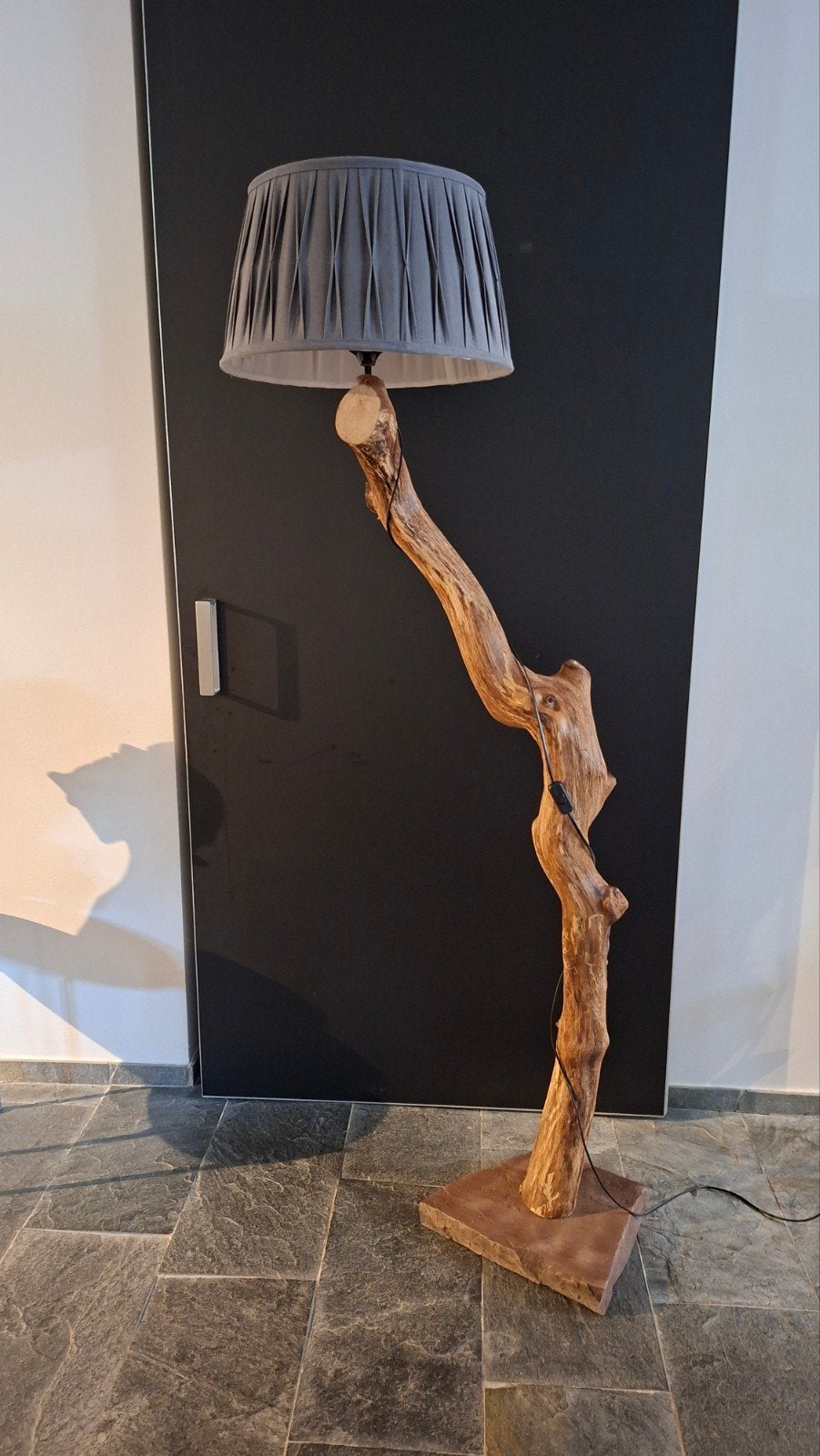 Stoere eiken lamp met Riviera Maison kap, Ophalen, Gebruikt, E27 (groot), Landelijk, Modern, Natuurlijk