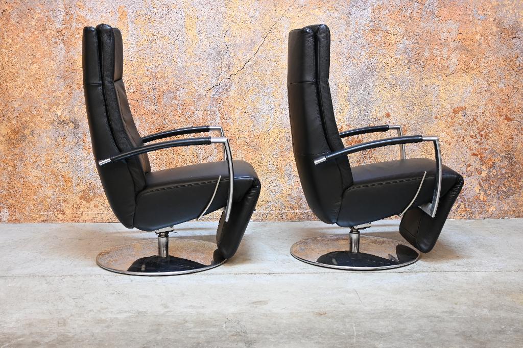 ZGAN 2 zwarte leren multi move Topform relaxfauteuils, 75 tot 100 cm, Ophalen of Verzenden, Zo goed als nieuw, Topform