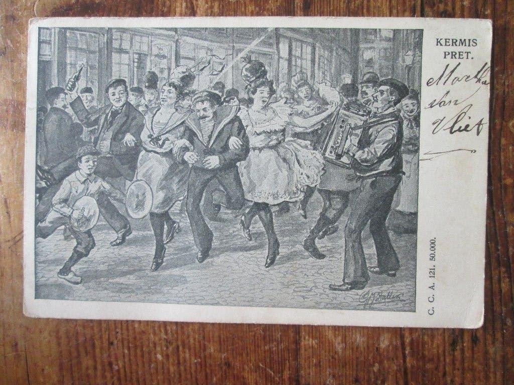 kermis accordeon, Ophalen of Verzenden, Voor 1920, Gelopen, Feest(dag)
