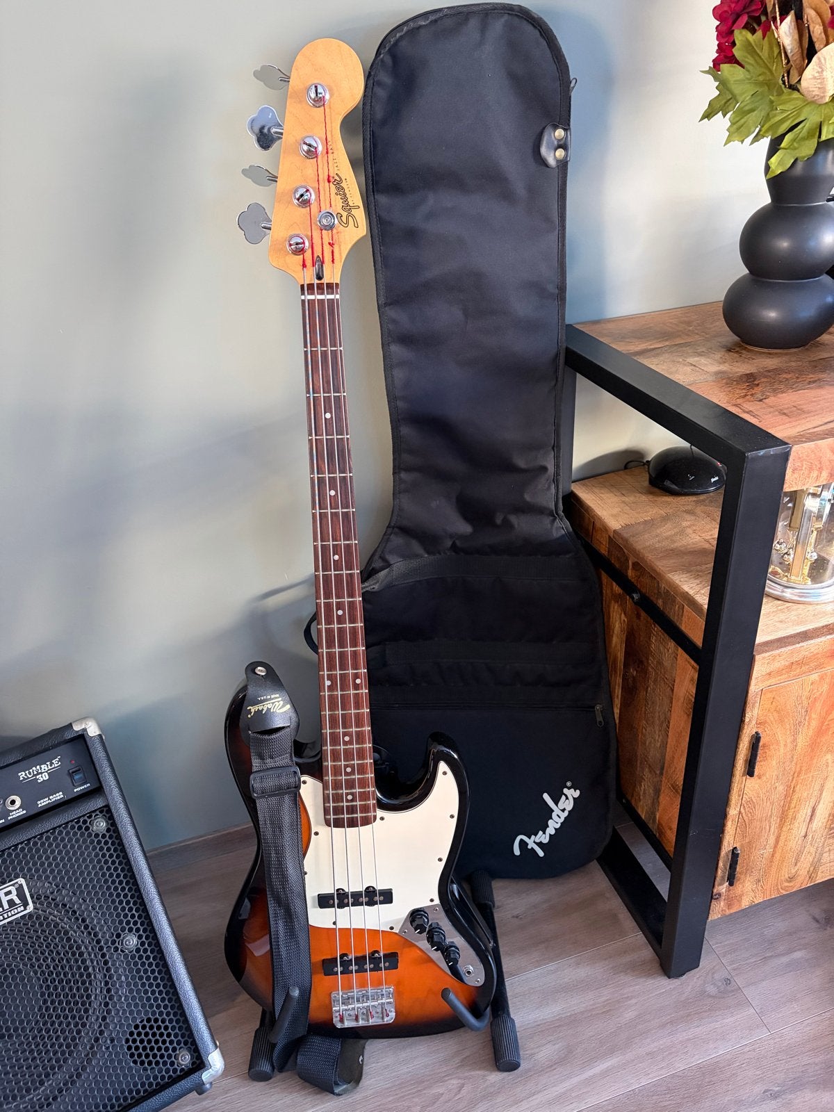 Squier by Fender Jazz Bass 1998 Korea + Fender Rumble 30, Ophalen, Gebruikt, Elektrisch