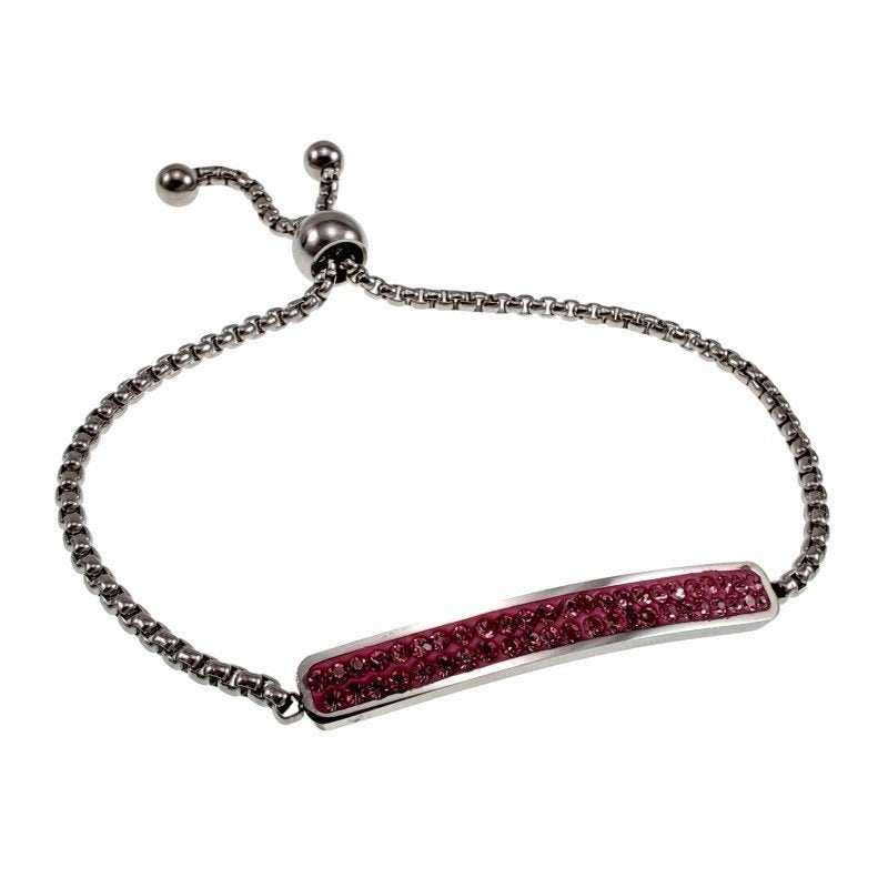 RVS Jasseron Schakelarmband Roze Zirkonia-Steentjes Plaat, Met kristal, Staal, Birgitta-Gracht 33, 6465 EL Kerkrade, Nederland