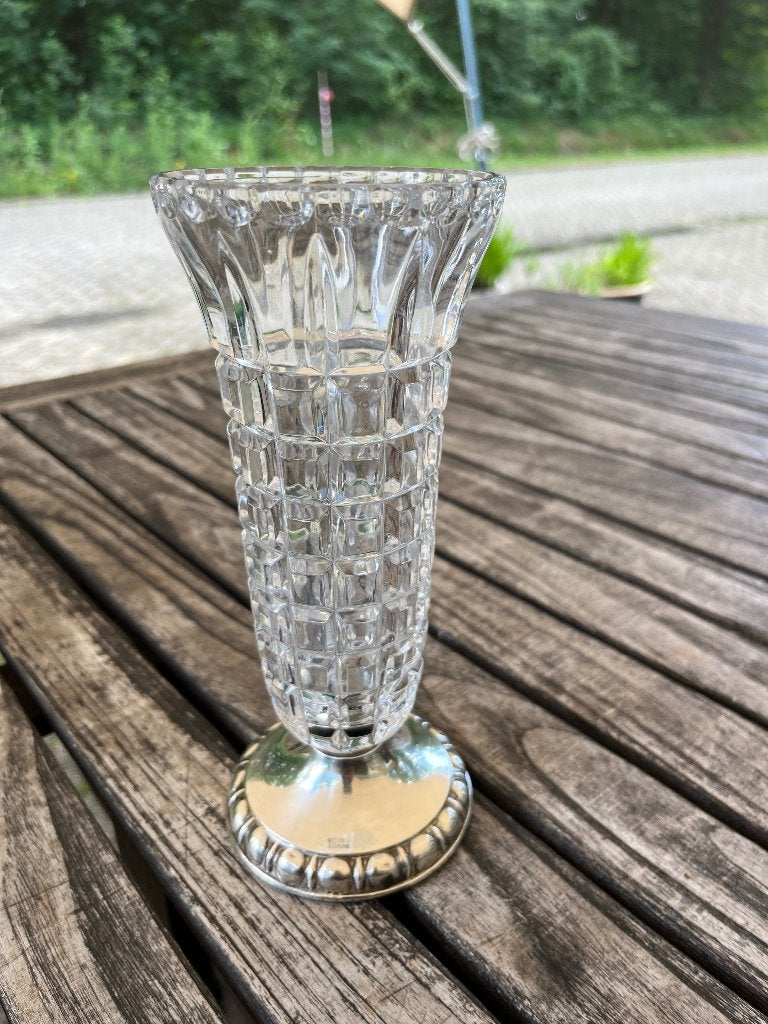Kristallen vaas | zilveren voet, Ophalen of Verzenden, Zilver
