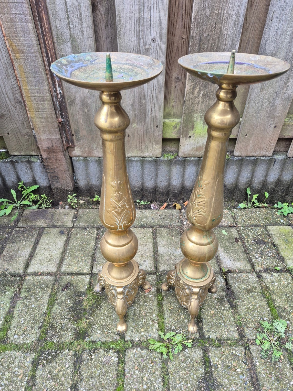 Grote Zware Messing Kandelaars - 64 cm Hoog, Antiek en Kunst, Ophalen