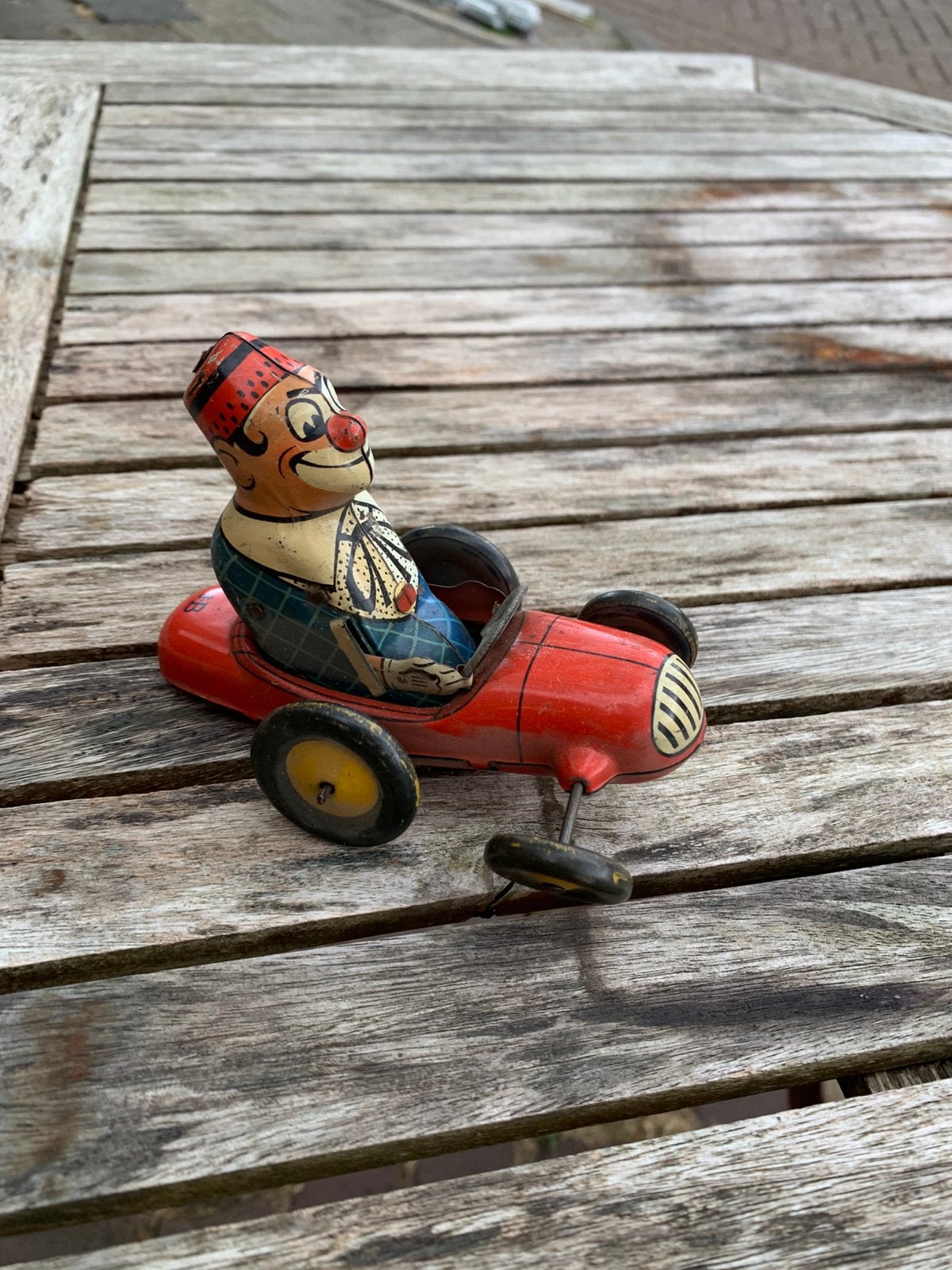 Biller "Bimbo" Clown auto, vintage blikjen speelgoedje, Antiek en Kunst, Antiek | Speelgoed, Verzenden
