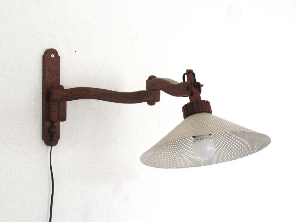 vintage houten wandlamp, zwenklamp, Ophalen, Hout, Vintage