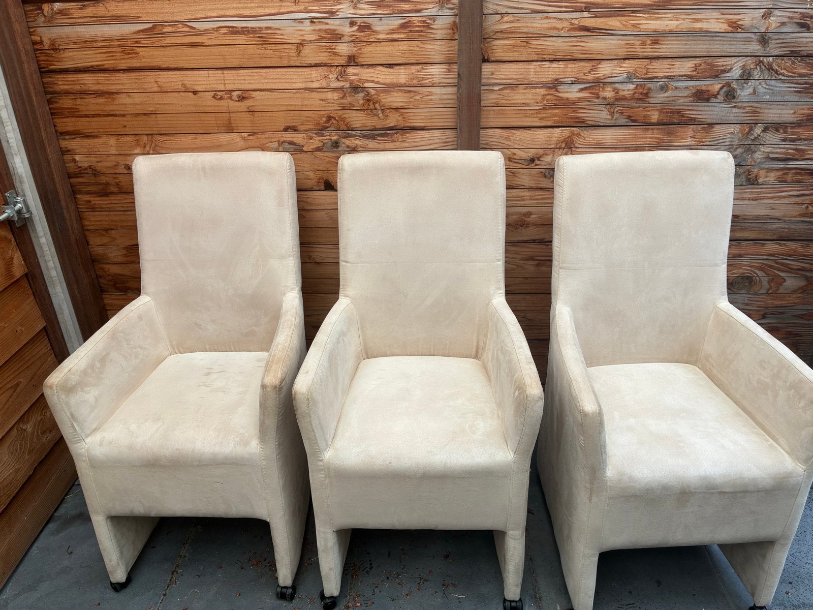 6 beige eetkamerstoelen - gratis af te halen, Gebruikt, Overige kleuren, Ophalen of Verzenden, Stof