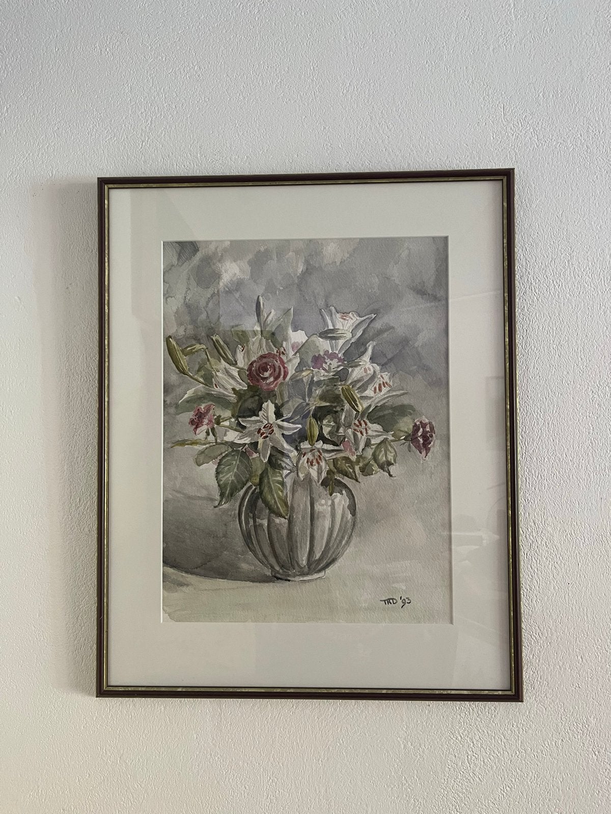 Aquarel bloemstilleven van T. Dekker uit 1993, Antiek en Kunst, Kunst | Schilderijen | Klassiek, Bloemen, Realistisch, Ophalen of Verzenden