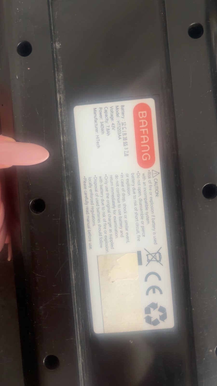 Bafang Accu 48V 7.8Ah E-bike Batterij, Fietsen en Brommers, Ophalen, Gebruikt