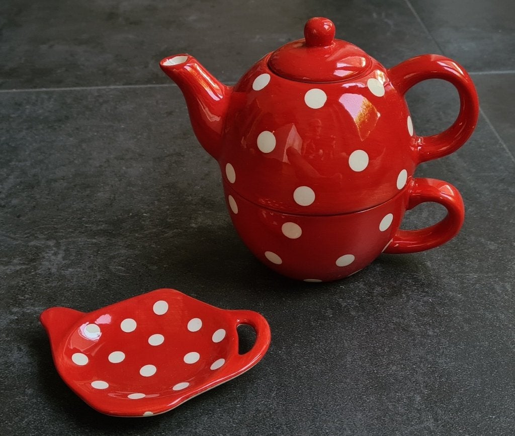 Schattig theepotje - rood met witte stippen - nieuw, Keramiek, Nieuw, Ophalen of Verzenden, Theepot