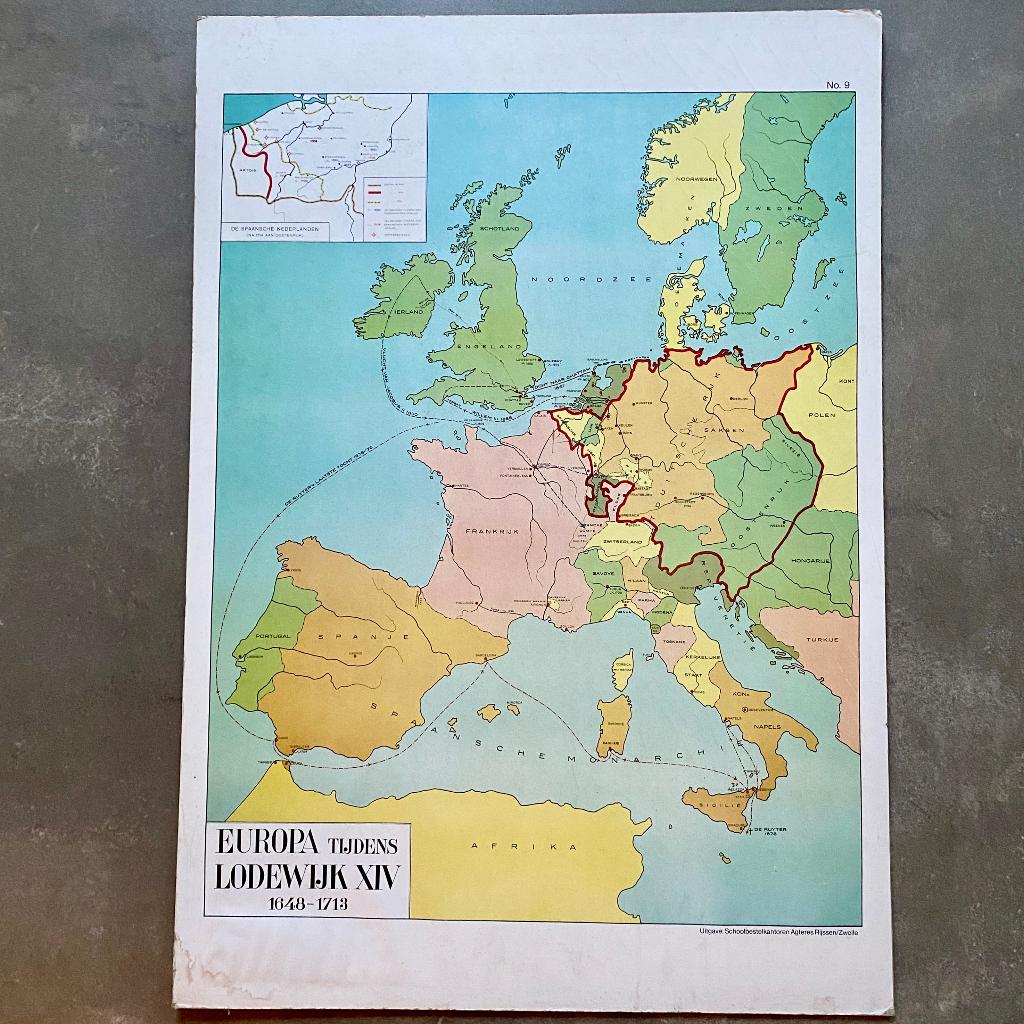 Wandkaart Europa tijdens Lodewijk XIV, Ophalen of Verzenden, Geschiedenis
