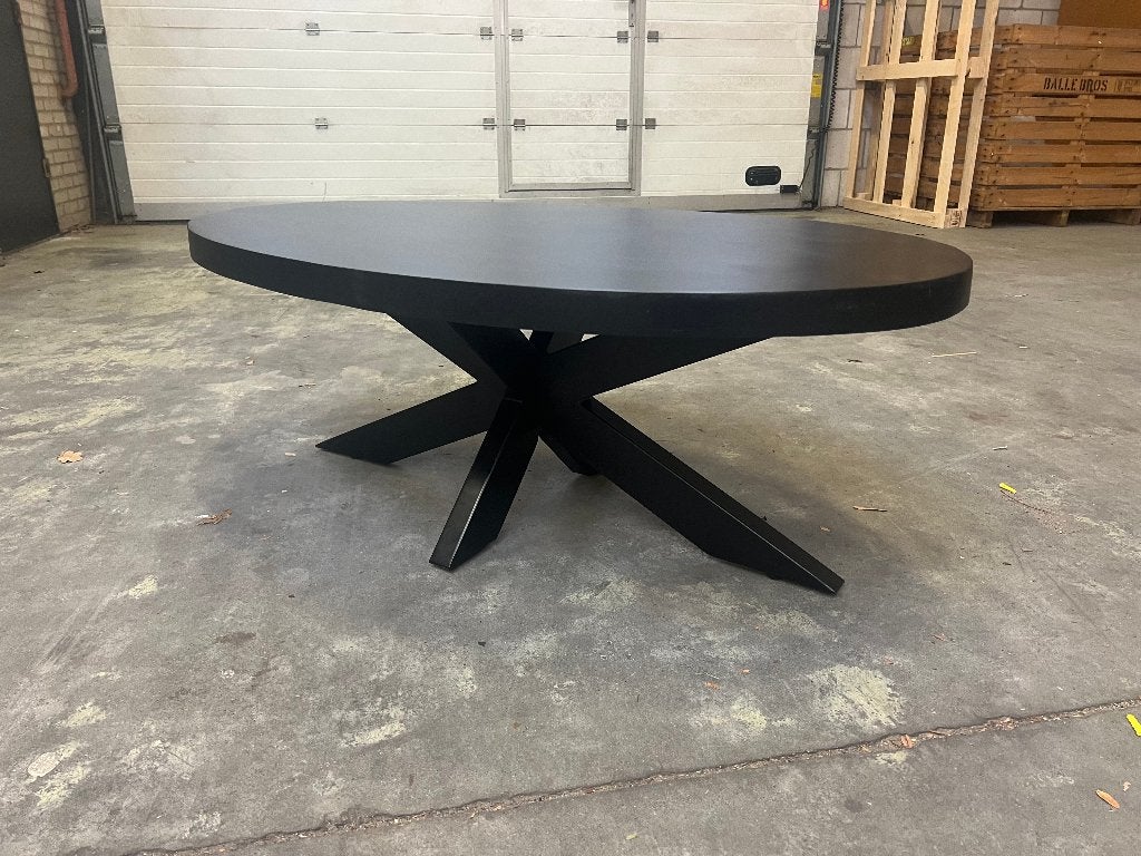Ovale salontafel 130x70cm zwart mango incl. spinpoot, Huis en Inrichting, Ophalen, 100 tot 150 cm, Nieuw, 50 tot 100 cm