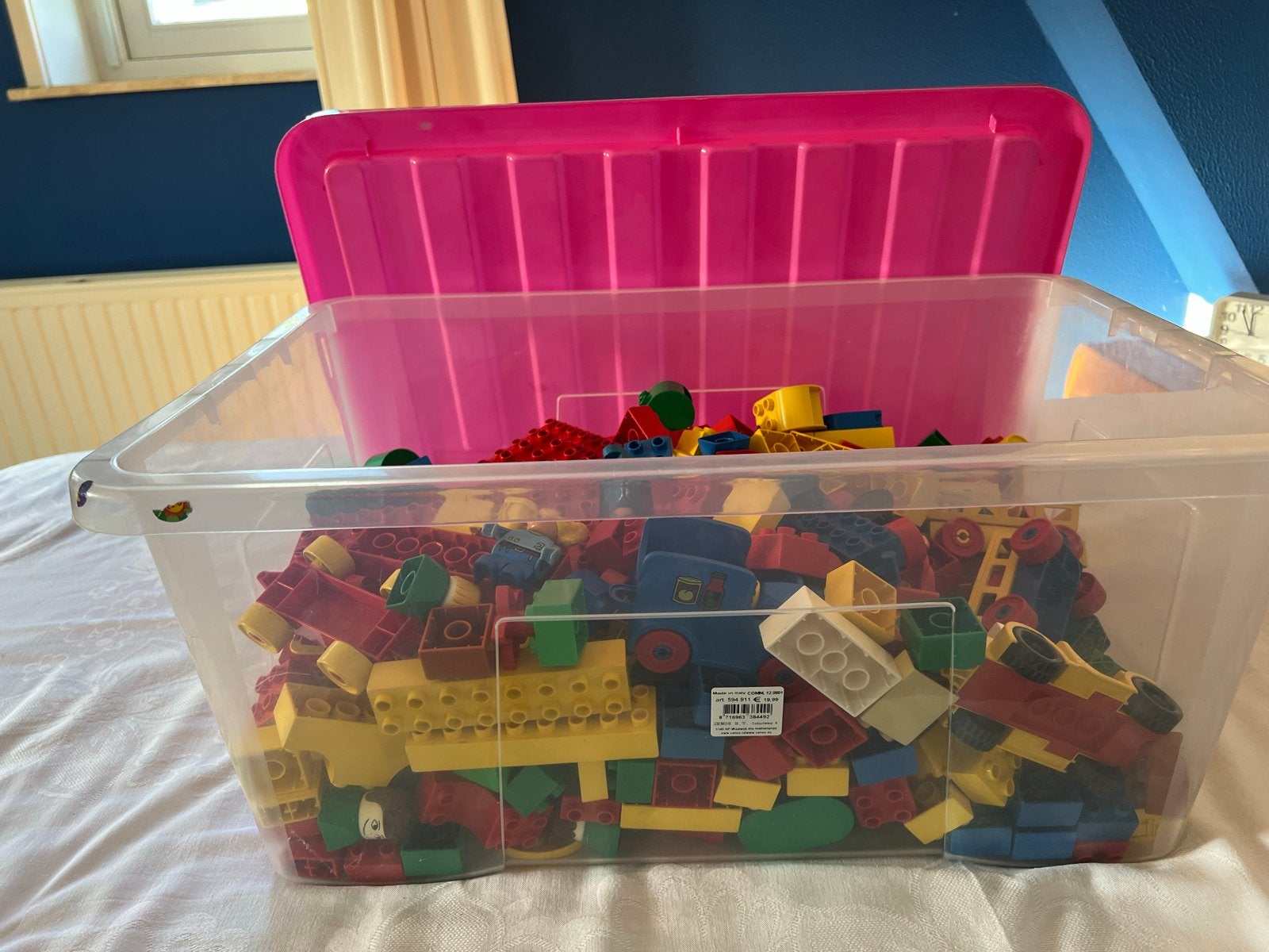 Grote partij Duplo blokken en figuren in opbergbox, Ophalen, Inclusief minifiguren, Gebruikt, Duplo