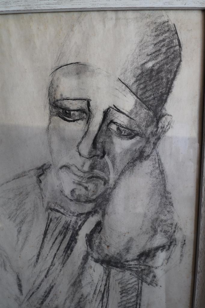 grote, 1942 houtskool tekening "Pierrot" gesigneerd Verwey, Ophalen