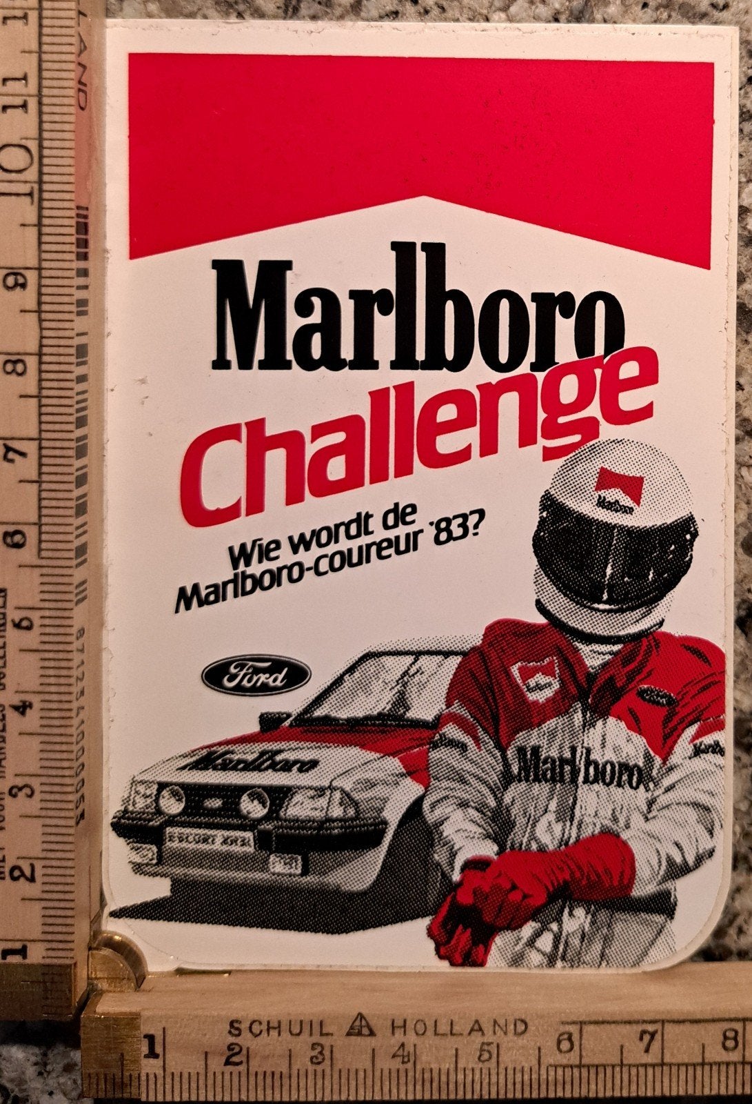 Vintage sticker Marlboro Challenge 1983 Ford Escort RS, Ophalen of Verzenden, Zo goed als nieuw