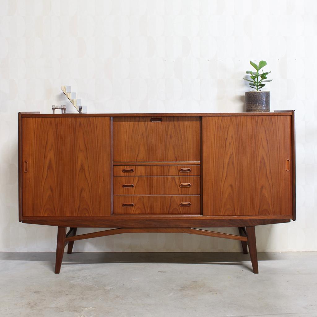Vintage dressoir teak Deens design wandkast jaren 60, Vintage, Vintage, Vintage, Ophalen of Verzenden