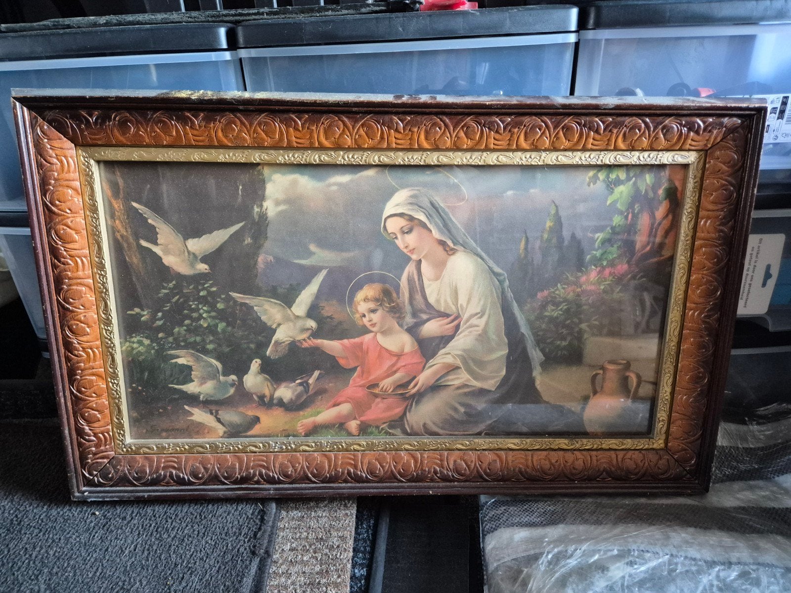 Klassiek schilderij Maria met kind en duiven, Antiek en Kunst, Kunst | Schilderijen | Klassiek, Ophalen, Portret of Personen, Klassiek