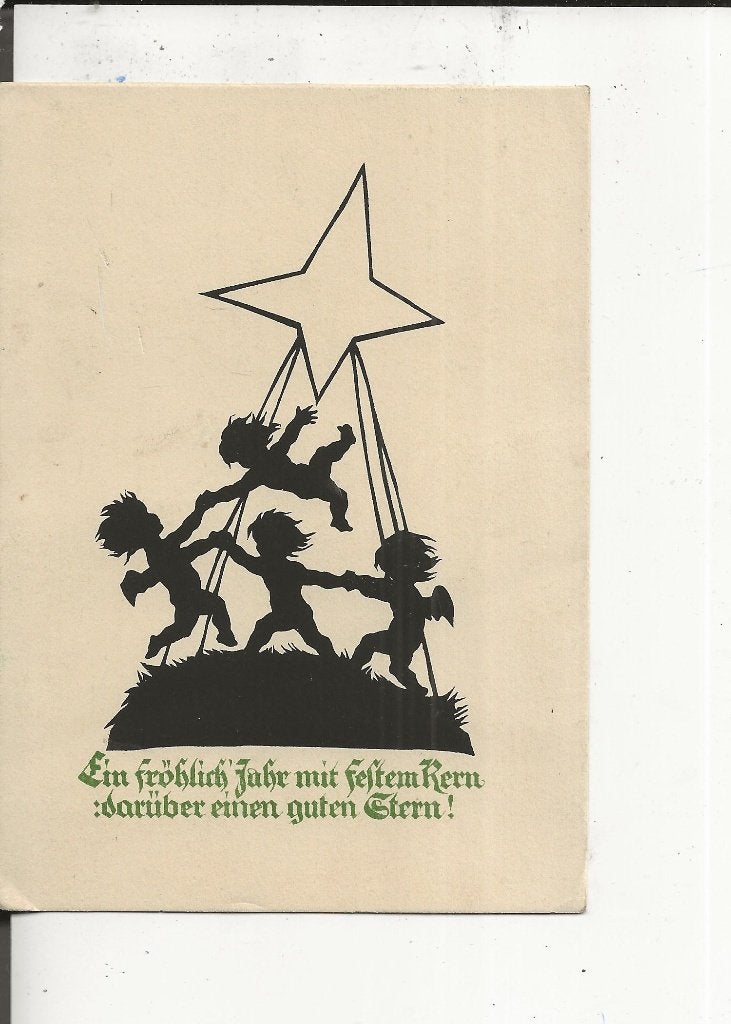 Ein Frohlich Jahr mit festem Kern silhouet, Ophalen of Verzenden, 1920 tot 1940, Gelopen, Feest(dag)