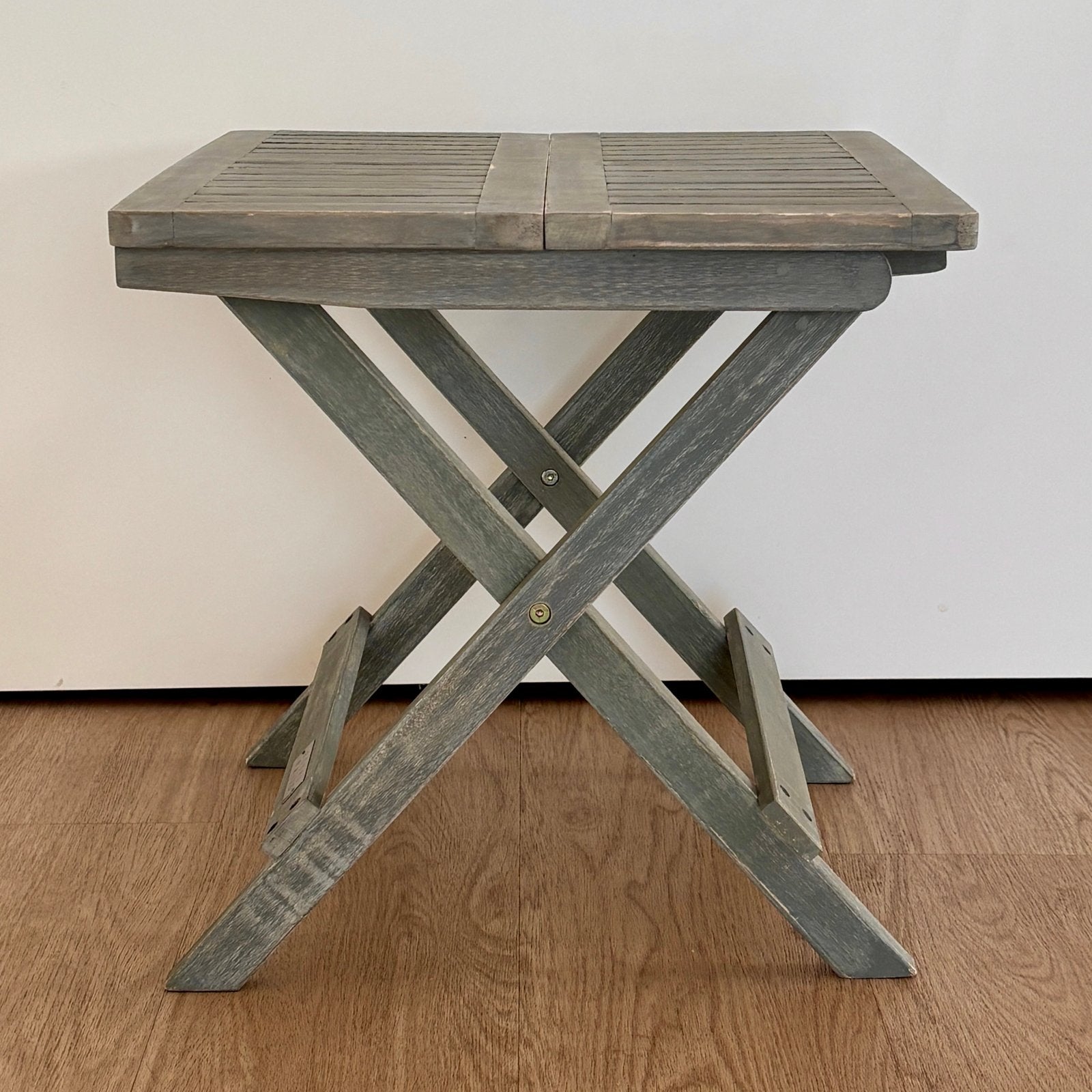 Inklapbare Teak Houten Bijzettafel - Stone Grey 45x45x45, Huis en Inrichting, Minder dan 55 cm, Gebruikt, Vierkant, Hout