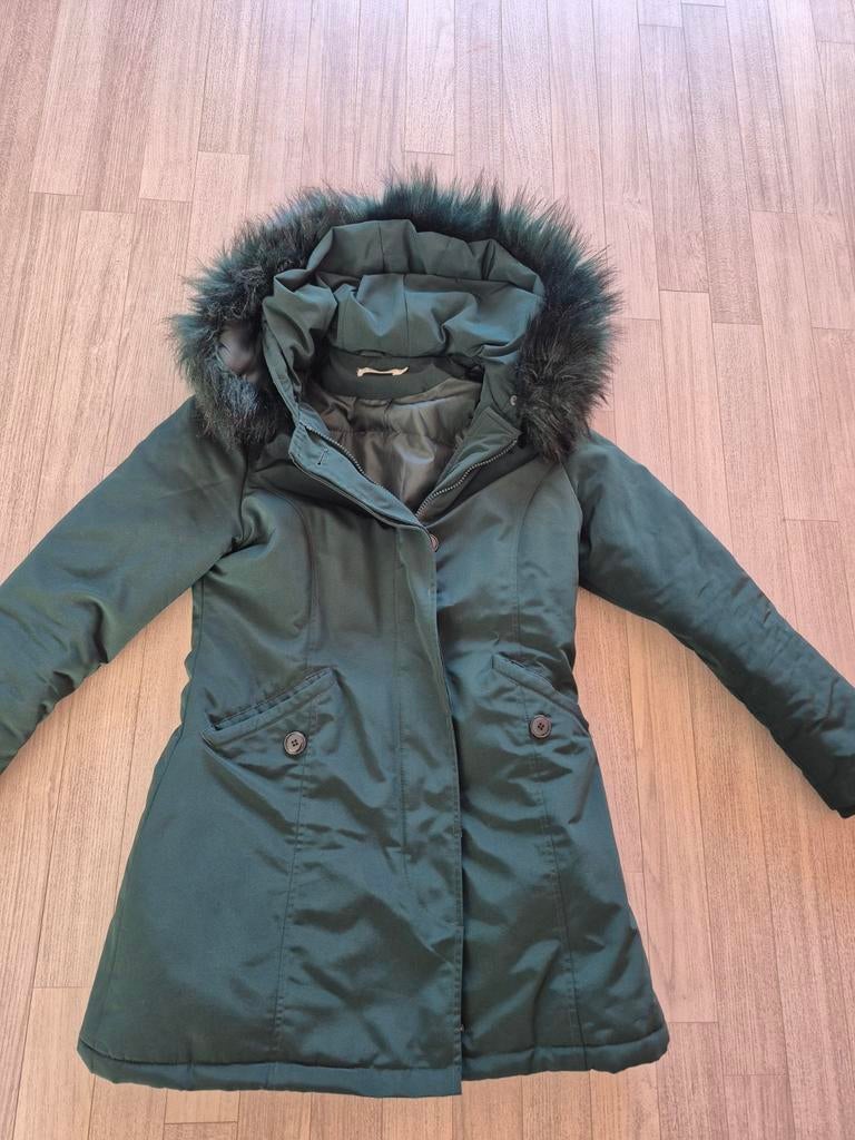 DonkerGroene Winterjas Groene Bontkraag Maat S Cherry Koko, Ophalen of Verzenden, Zo goed als nieuw, Maat 36 (S), Groen