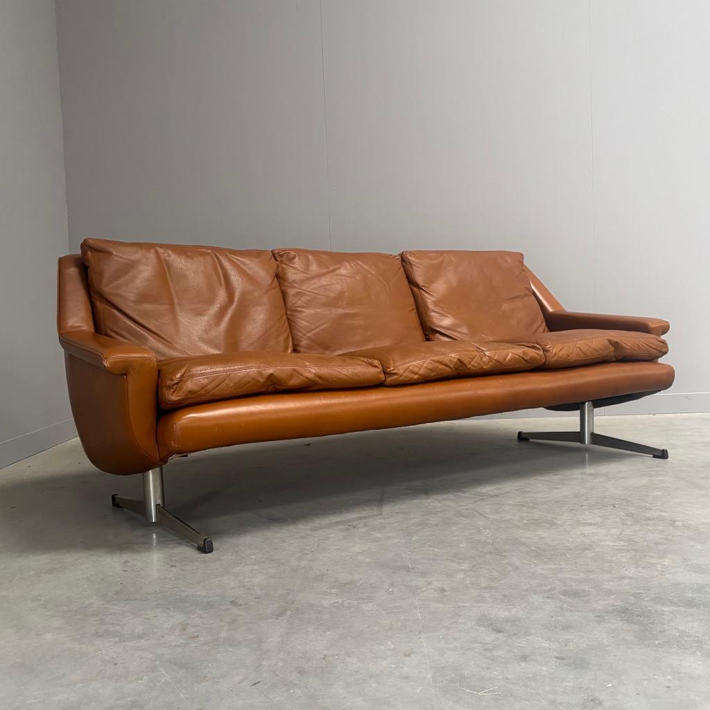 Deens design jaren 60 70 sofa bankstel vintage leer ESA, Ophalen, Gebruikt, 150 tot 200 cm, Driepersoons