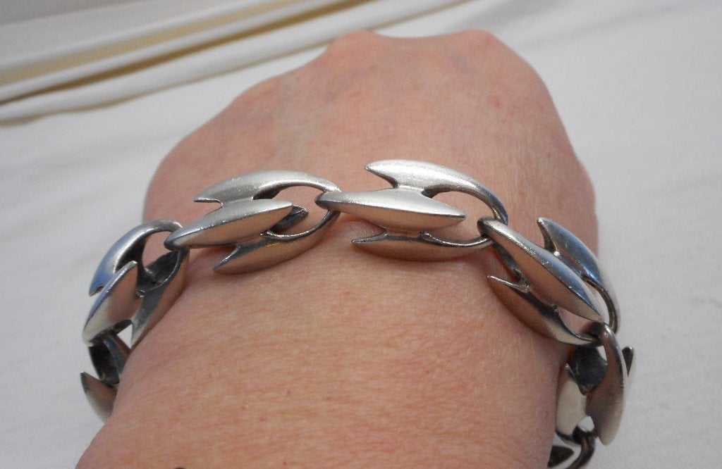 Zilveren zware unisex Biker armband aparte schakels nr.1149, Verzenden, Zo goed als nieuw, Zilver, Zilver